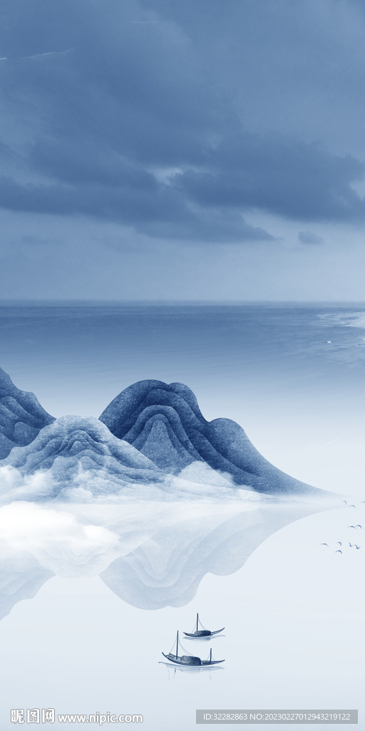 蓝色 玄关风景山水 TIf分层