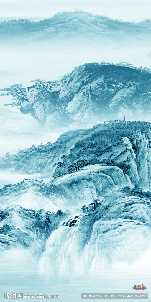 蓝色 高雅玄关框画 TiF分层