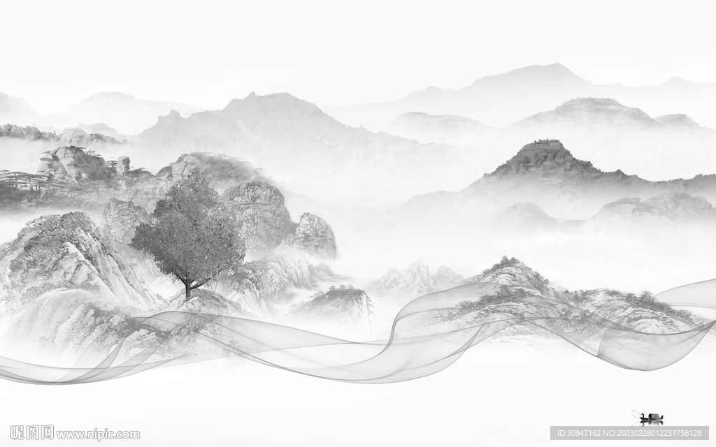 客厅 灰色高端山水 Tif分层