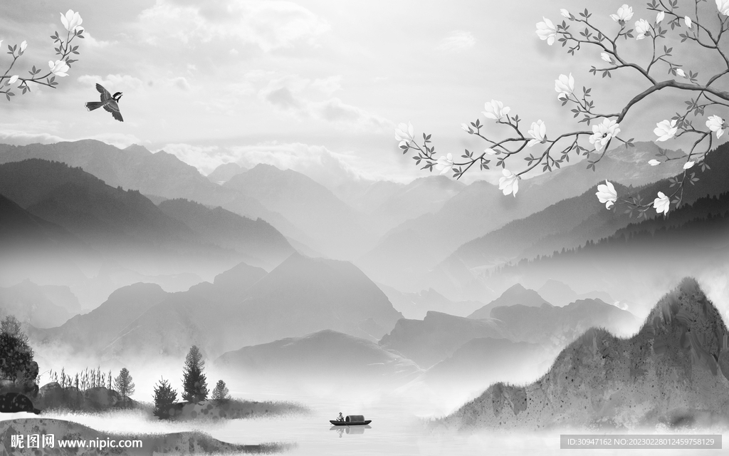 高清 灰色高端山水 Tif分层