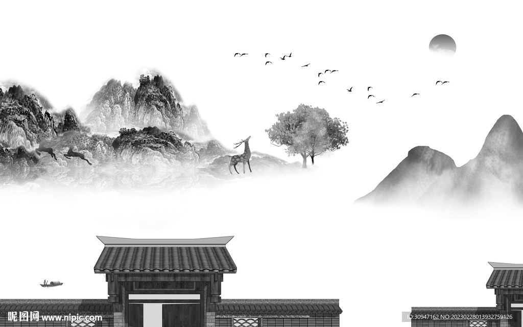 别墅 中式意境山水 TiF分层