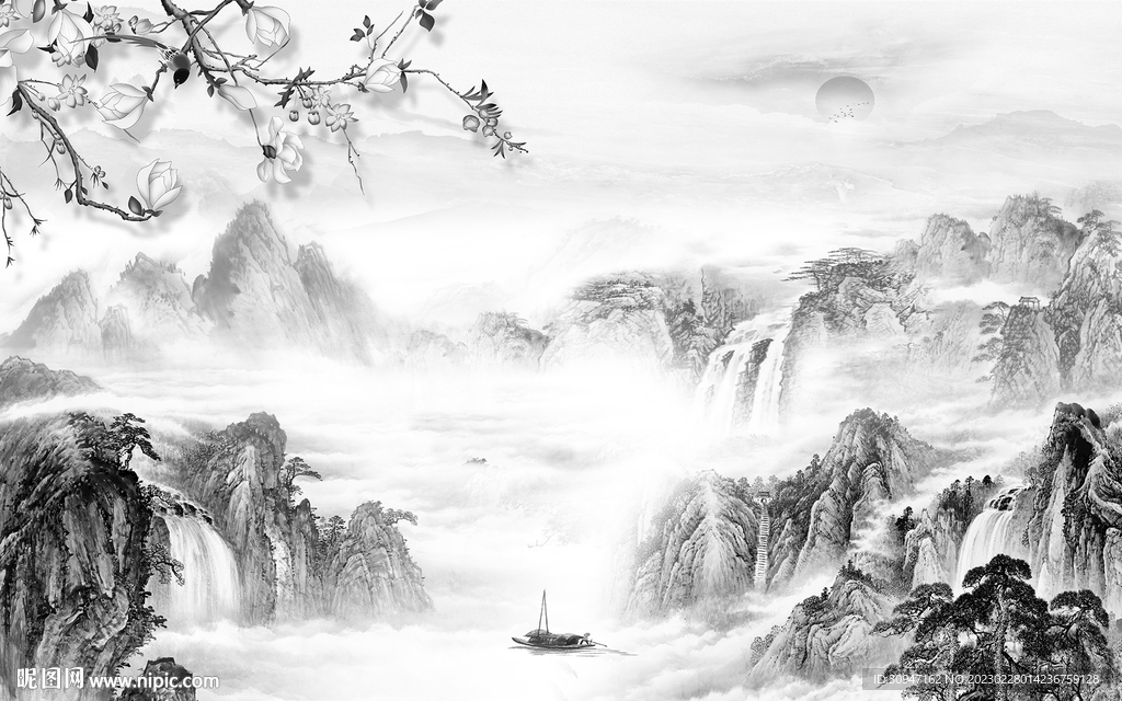 现代 灰色高端山水 Tif分层