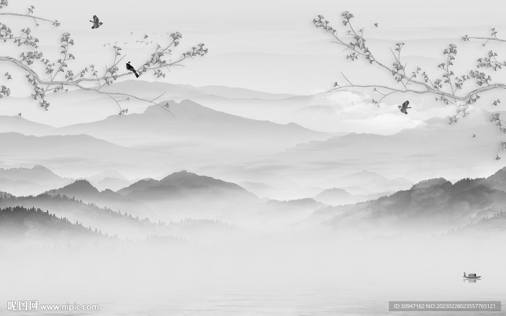 最新 灰色意境山水 TiF分层