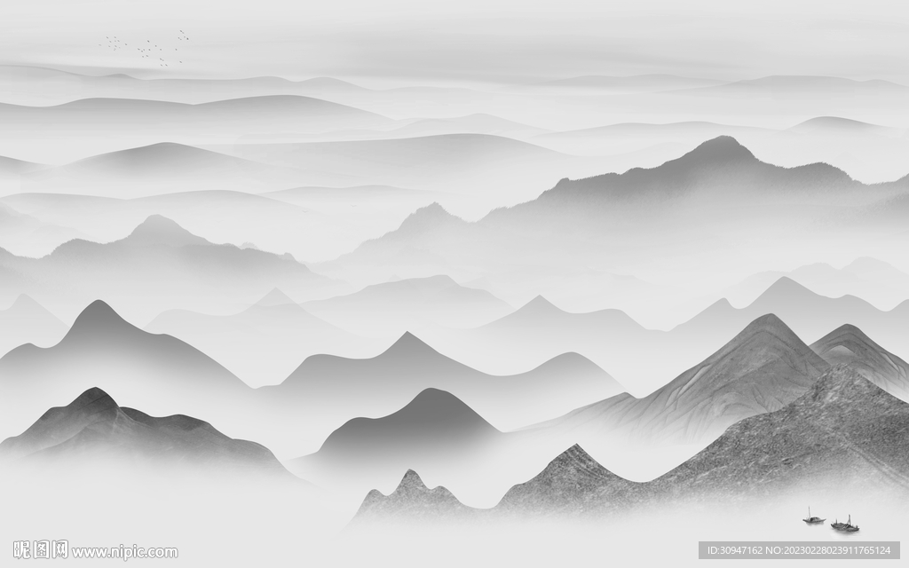 高档 灰色意境山水 TiF分层