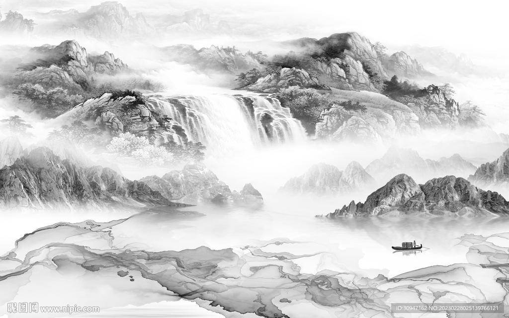 简约 客厅灰色山水 TiF分层