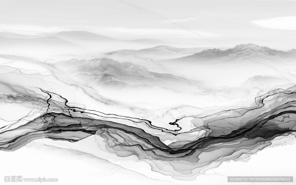 线条 客厅灰色山水 TiF分层