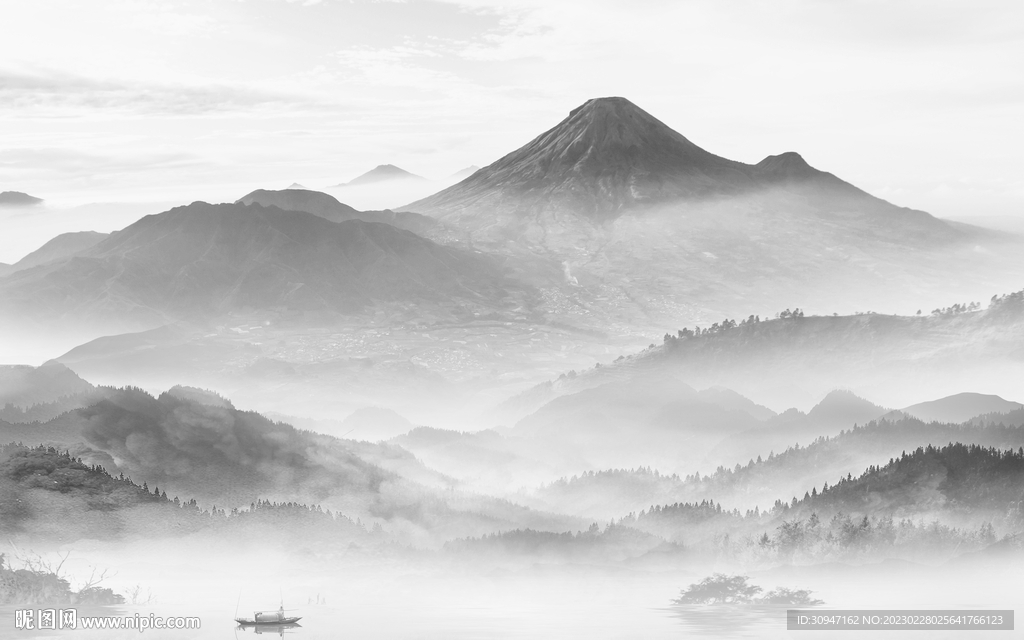 极简 客厅灰色山水 TiF分层