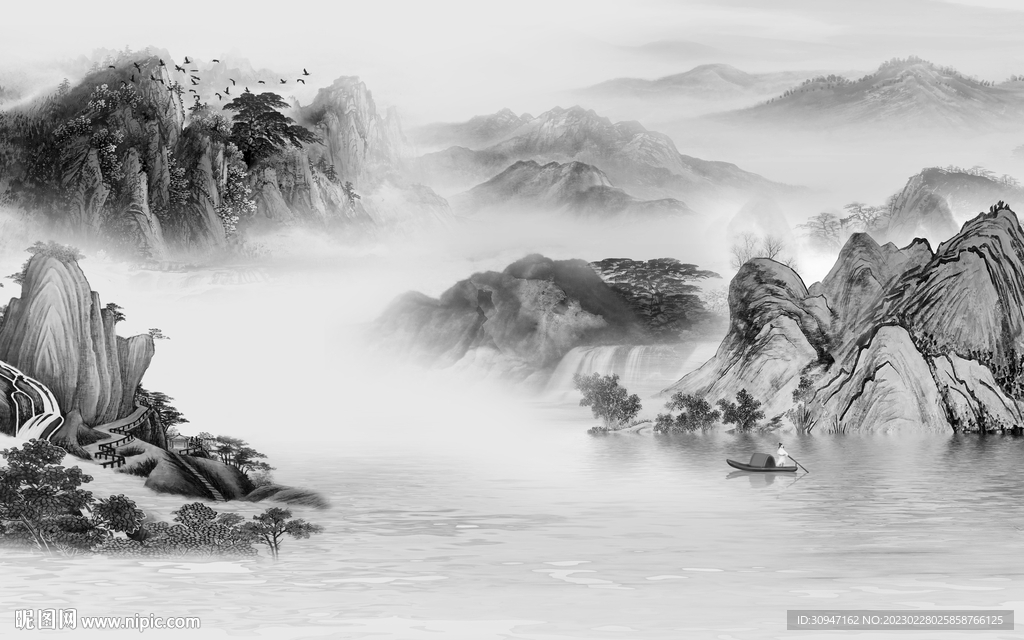 高雅 客厅灰色山水 TiF分层