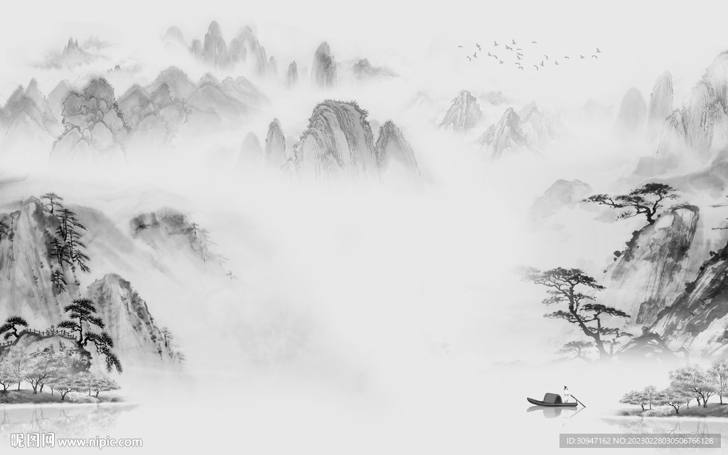 别墅 客厅灰色山水 TiF分层