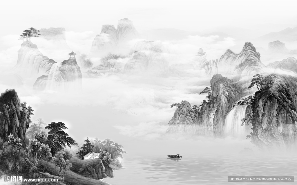 爆款 客厅灰色山水 TiF分层