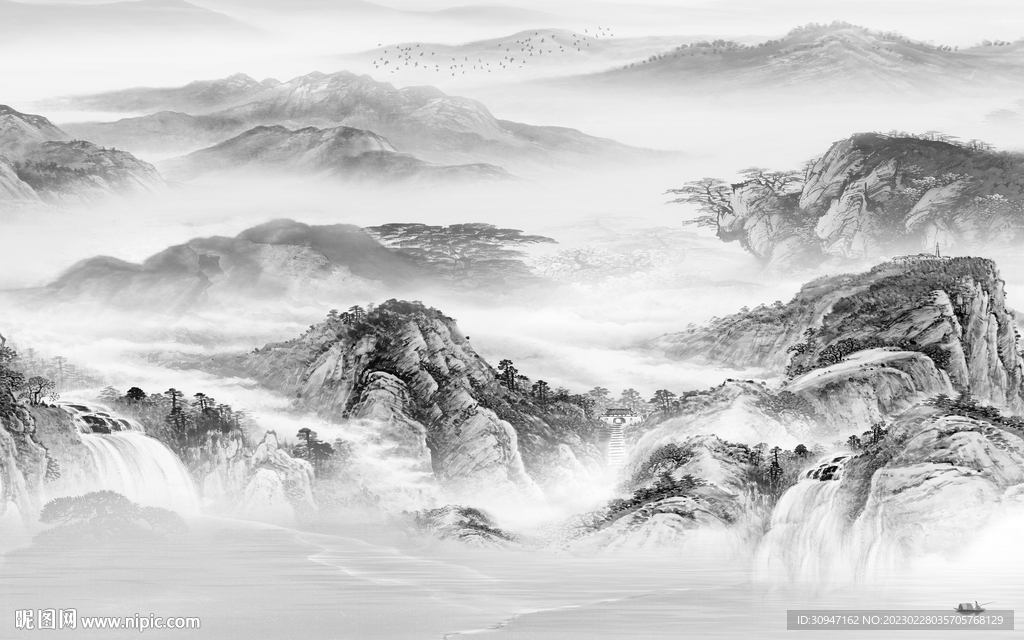 简约 高雅灰色山水 TiF分层