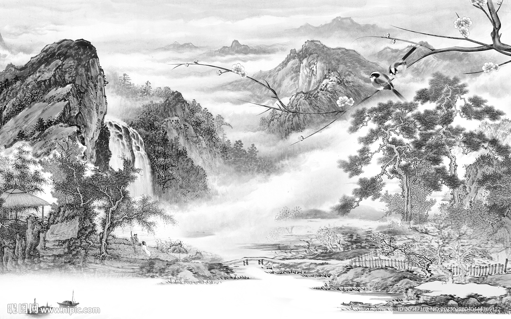 现代 高雅灰色山水 TiF分层