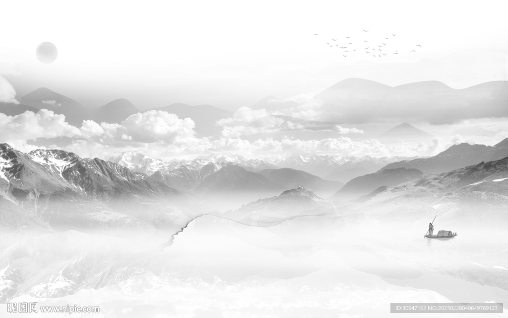 人气 高雅灰色山水 TiF分层