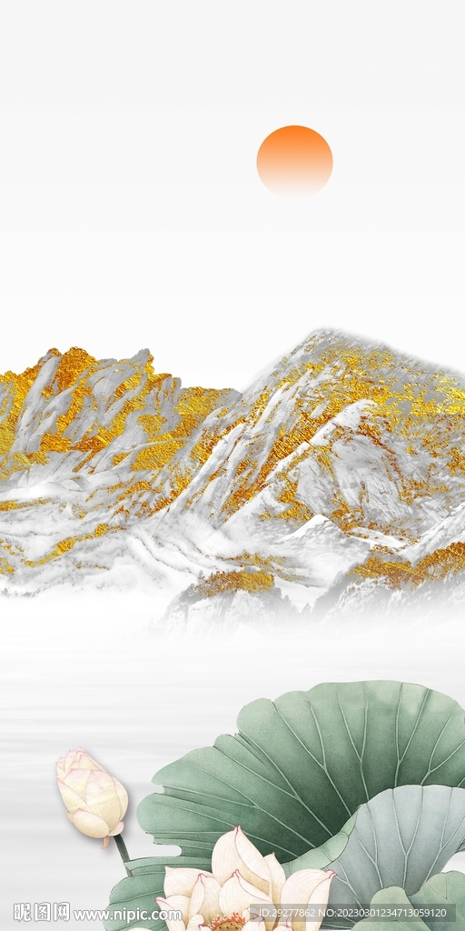 荷花 山水意境玄关 TIF分层