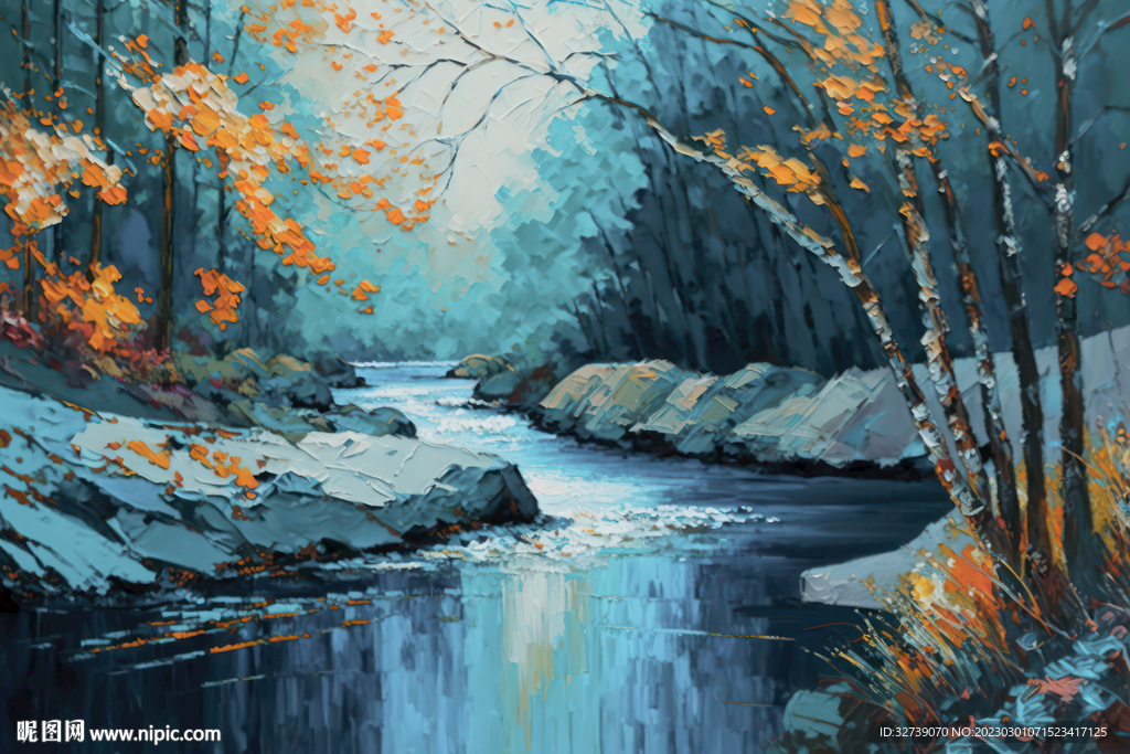 厚涂油画 溪流