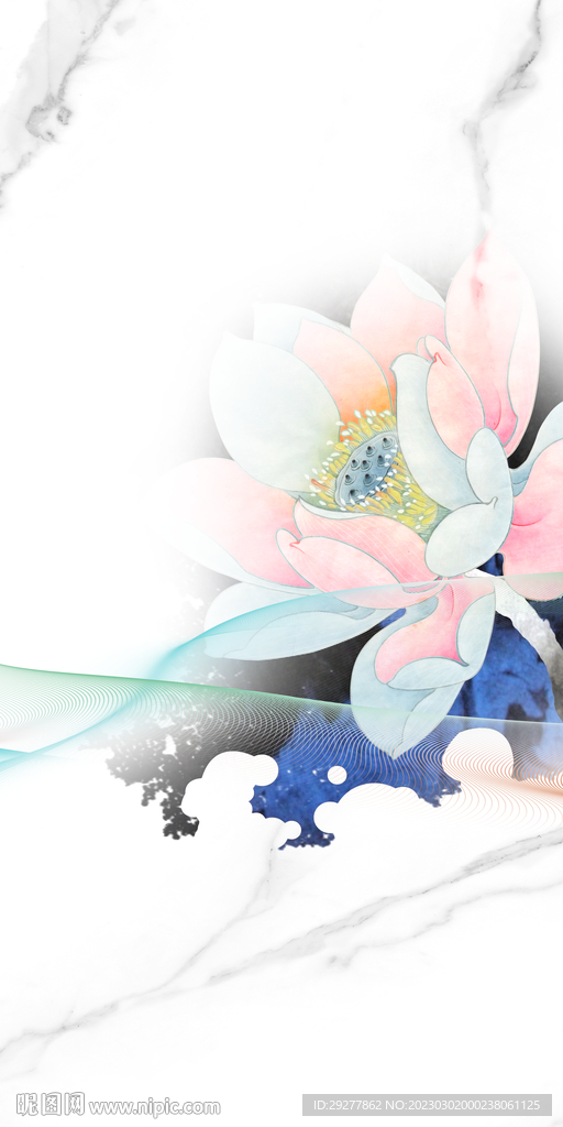 荷花 别墅山水画 tIF分层