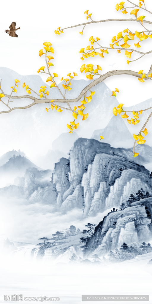 银杏 中式山水玄关 TIF分层