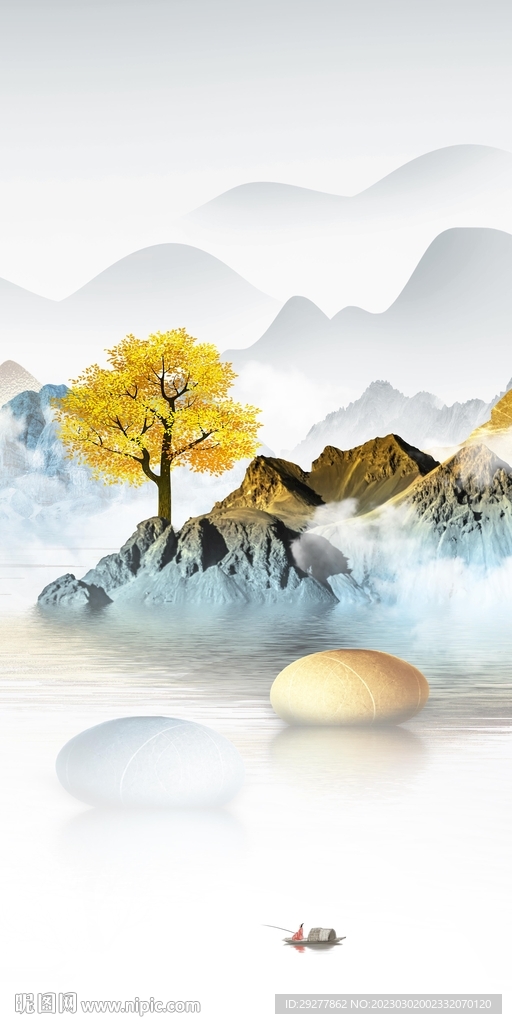 金色 中式山水玄关 TIF分层