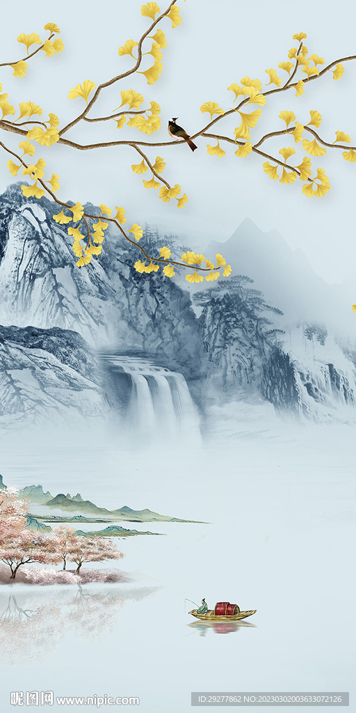 花鸟 山水意境玄关 TIF分层