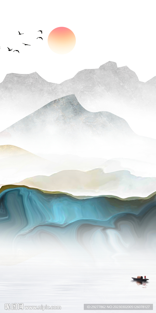 高清 中式山水玄关 TIF分层