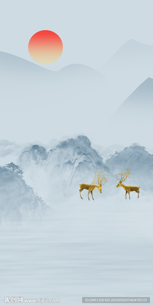 蓝色 现代新玄关画 tIf分层