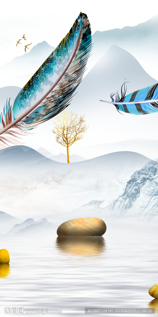 羽毛 现代新玄关画 tIf分层