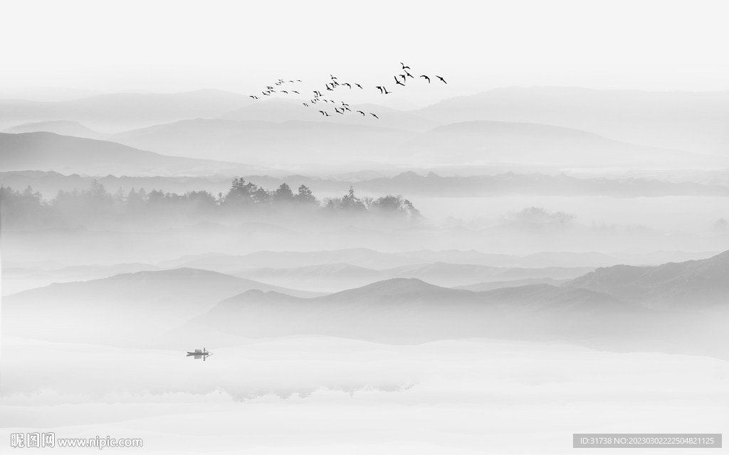 简约水墨山水画背景墙