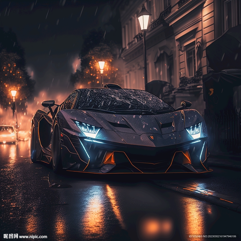 夜晚街道和跑车