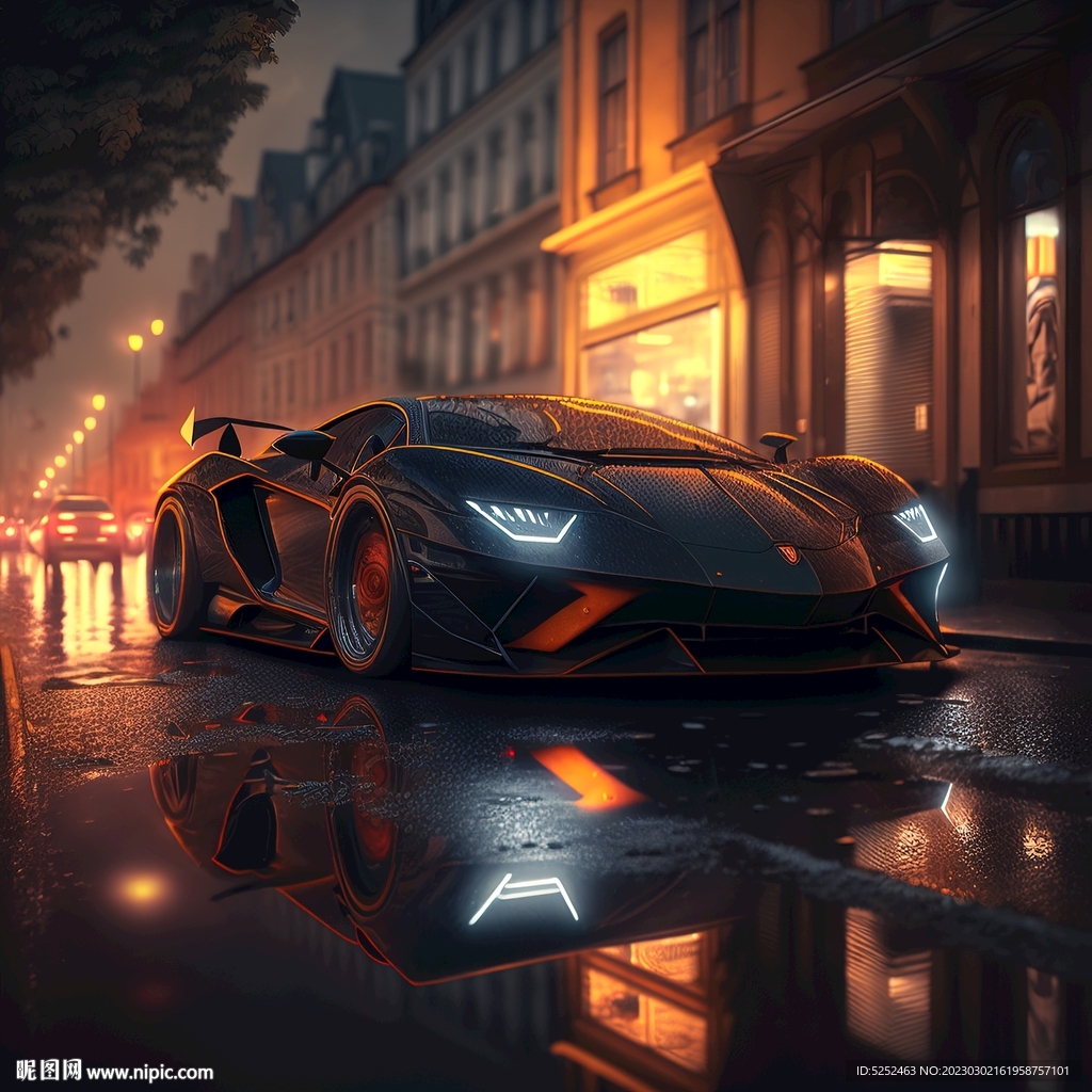 夜晚街道和跑车