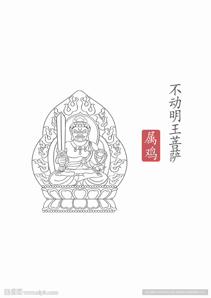 白描不动明王图