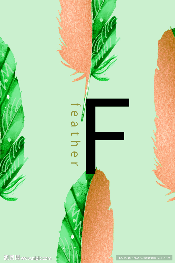 水彩羽毛字母F挂画装饰画