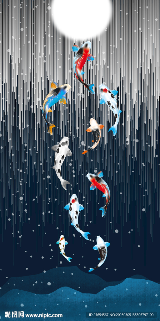 现代抽象艺术九鱼图装饰画