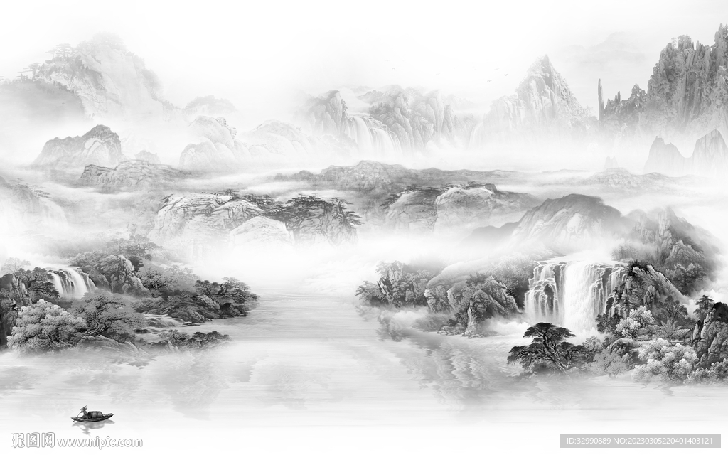 客厅 高档简约山水 Tif分层