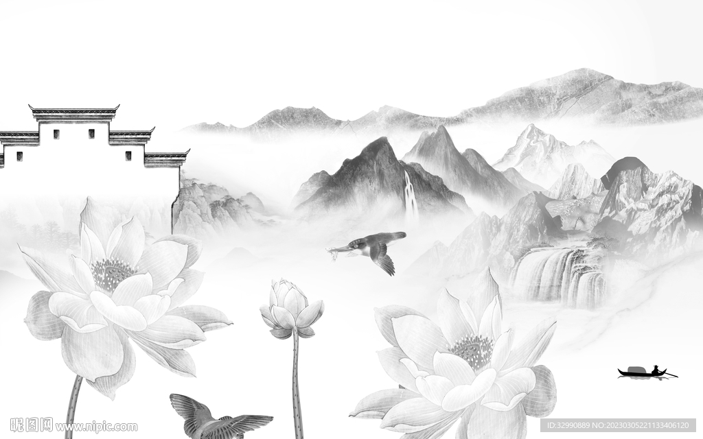 新品 高档简约山水 Tif分层