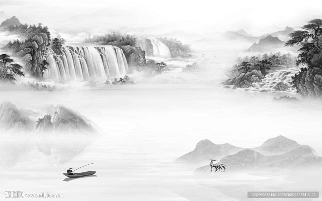 沙发 灰色简意山水 Tif分层