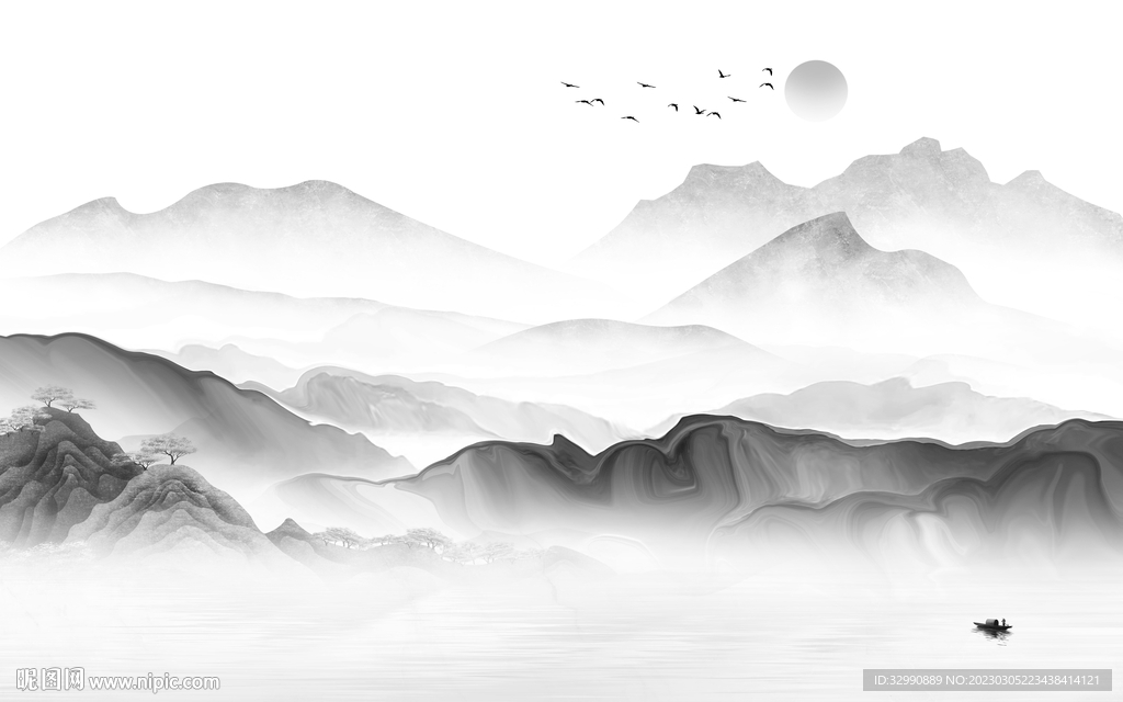 电视 灰色简意山水 Tif分层