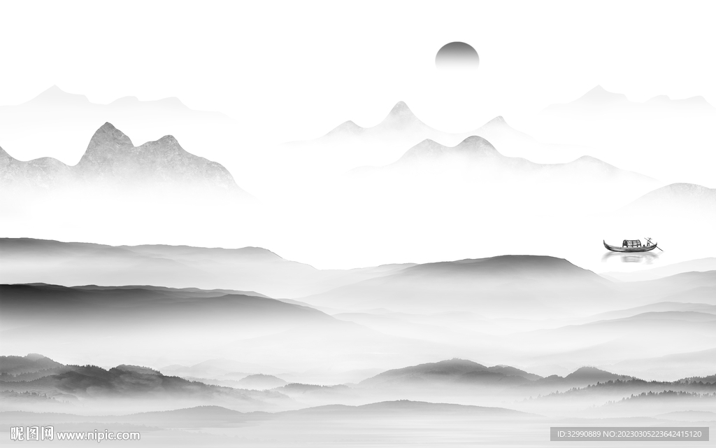 最新 灰色简意山水 Tif分层