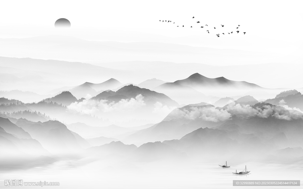 新款 灰色简意山水 Tif分层