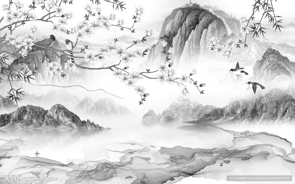 高档 灰色简意山水 Tif分层