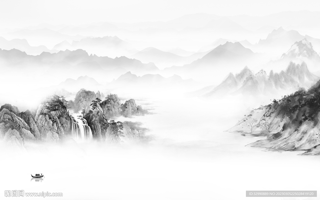 意境 灰色简意山水 Tif分层