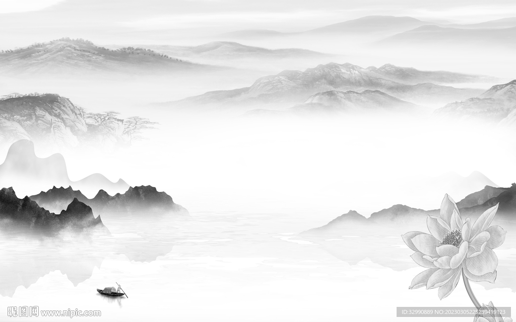 简约 灰色简意山水 Tif分层