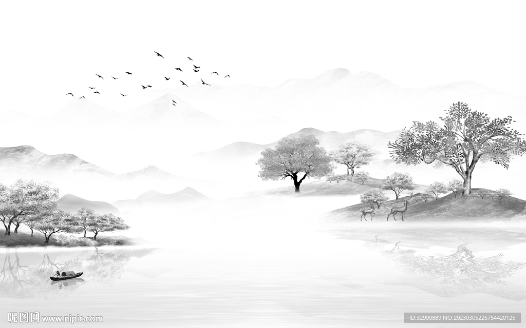 新品 灰色简意山水 Tif分层