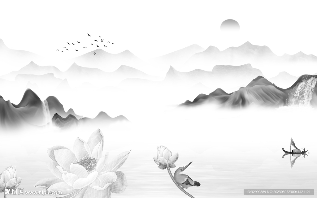 大气 灰色简意山水 Tif分层