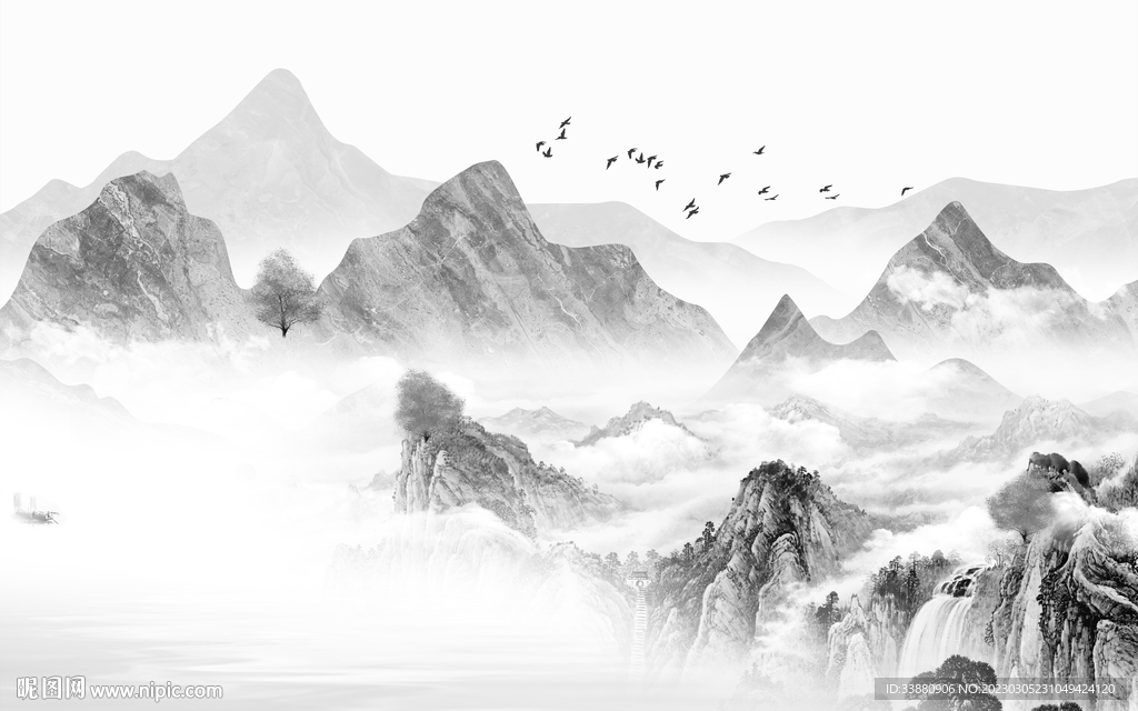 别墅 简意灰色山水 tif分层