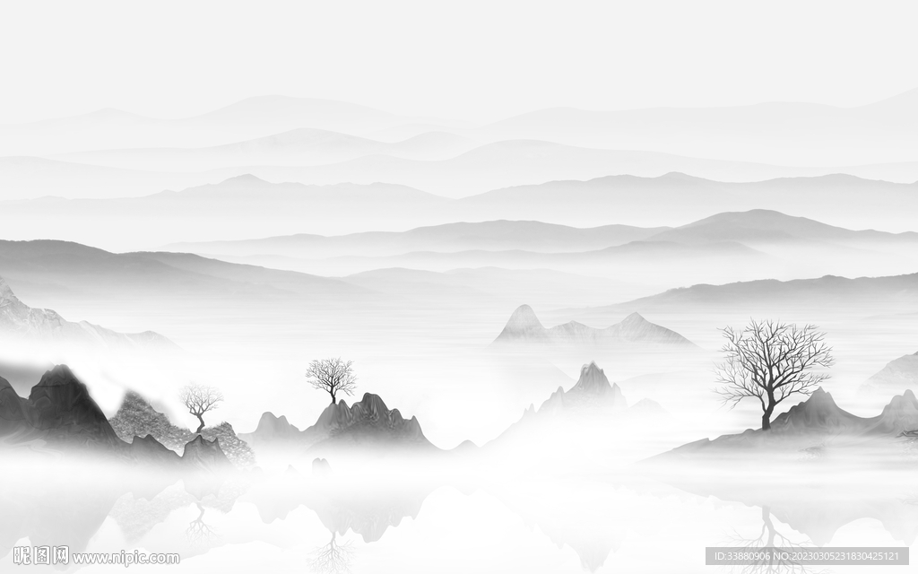 人气 简意灰色山水 tif分层