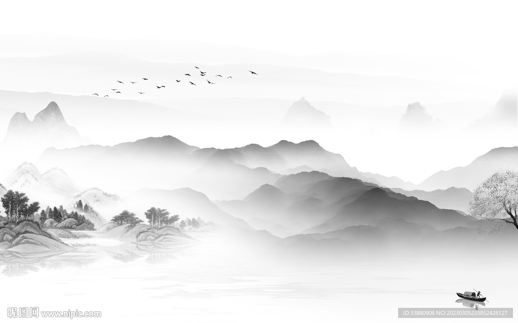 简约 灰色新款山水 tif分层