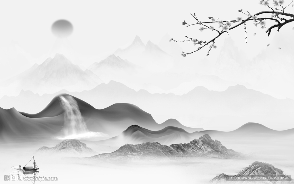 高档 灰色新款山水 tif分层