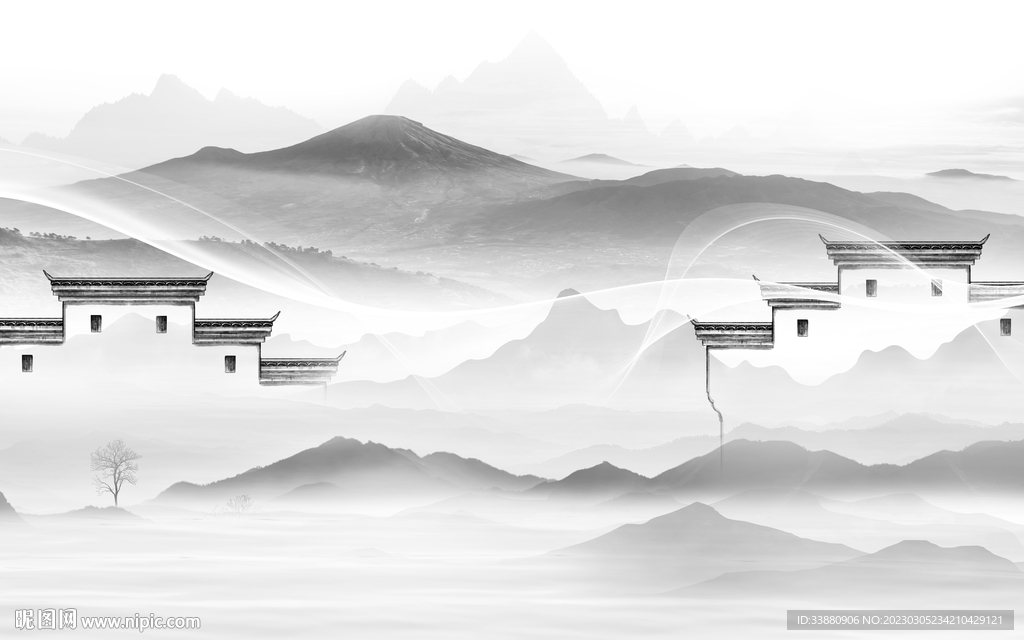 人气 灰色新款山水 tif分层