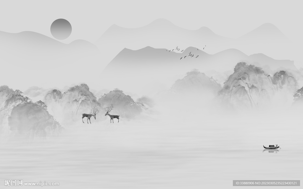 客厅 意境高端山水 tif分层