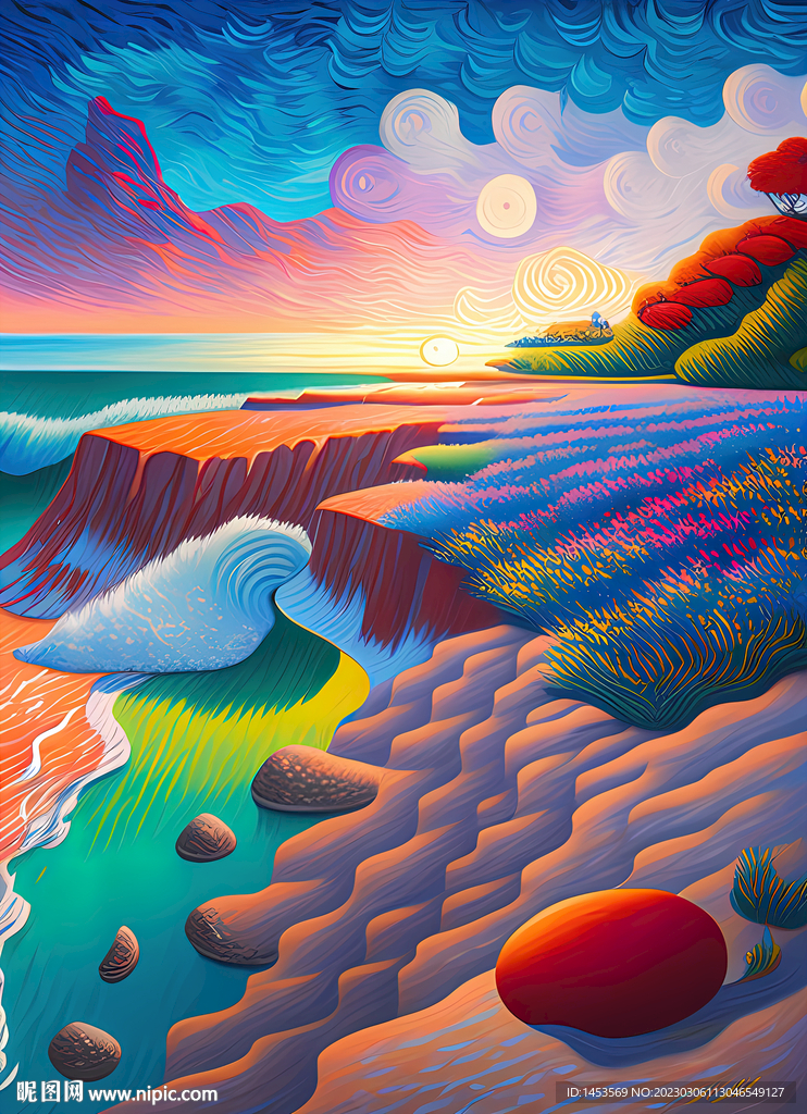 海边风景梵高风油画